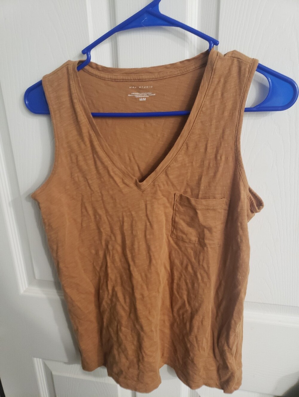 V-Neck Pocket Tank in Warm Tan